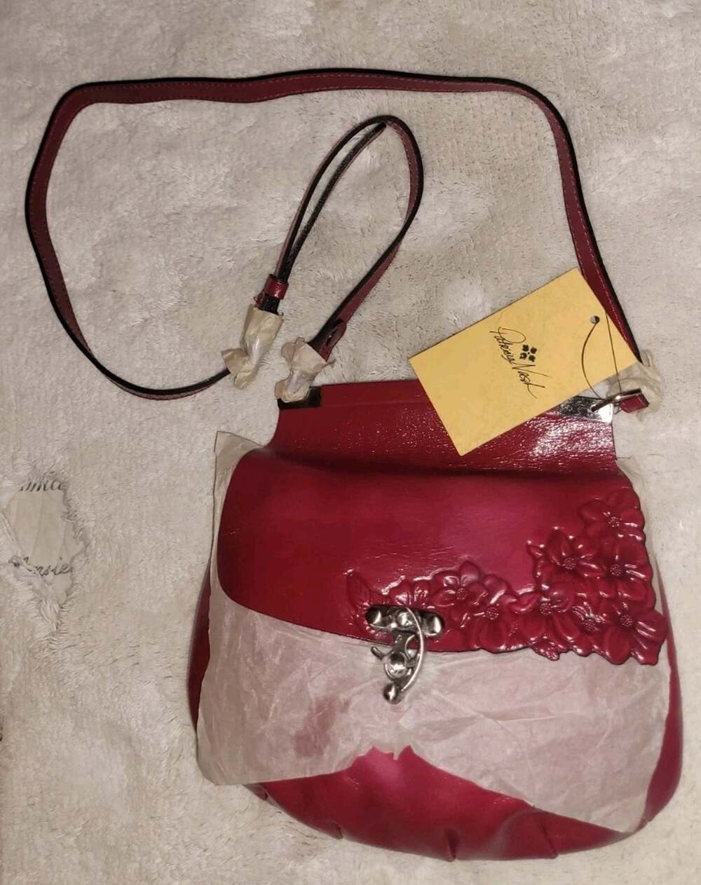Patricia Nash Veneto Hand-Tooled Leather Crossbody,BNWT+Dustbag, Magenta Pink